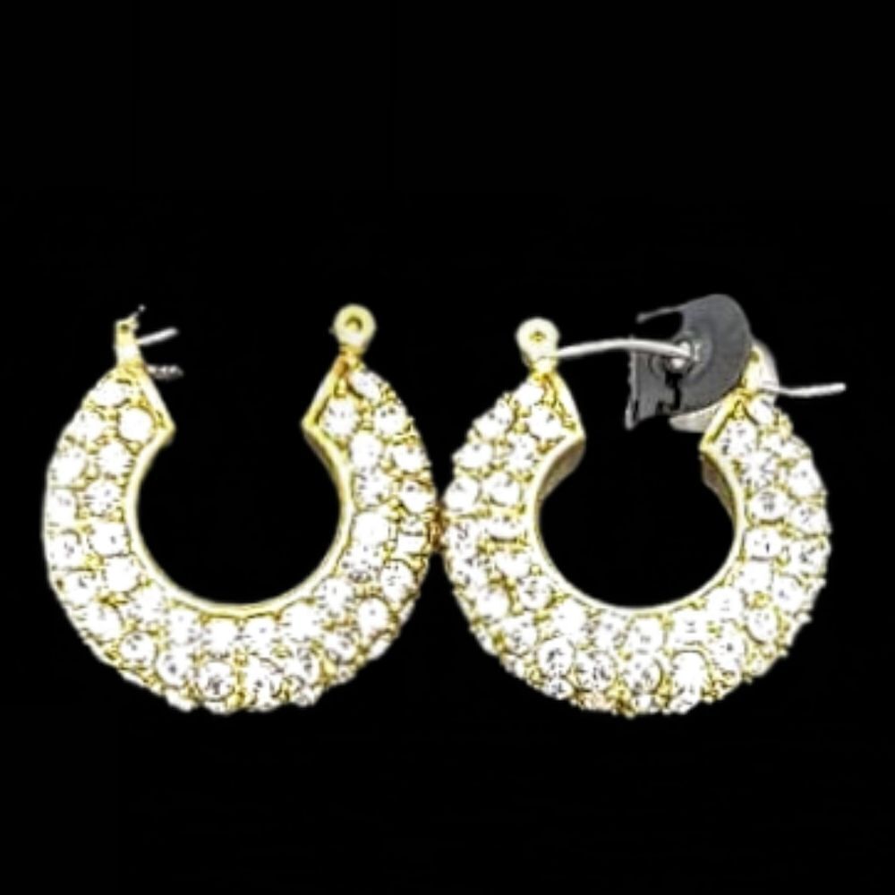 SOLD: Crystal Rhinestone Gold Plated Hoop Earrings